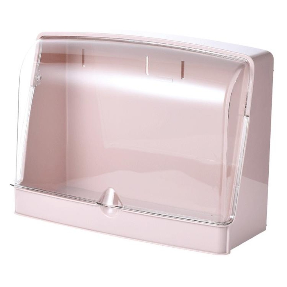 Wall-Mounted Transparent Cosmetic Storage Box Large-Capacity Bathroom And Kitchen Dustproof And Waterproof Flip Rack(Pink)