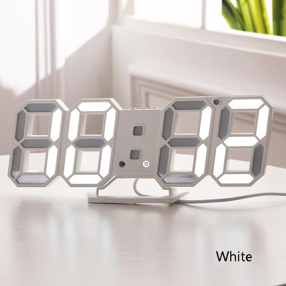 6609 3D Stereo LED Alarm Clock Living Room 3D Wall Clock, Colour: White