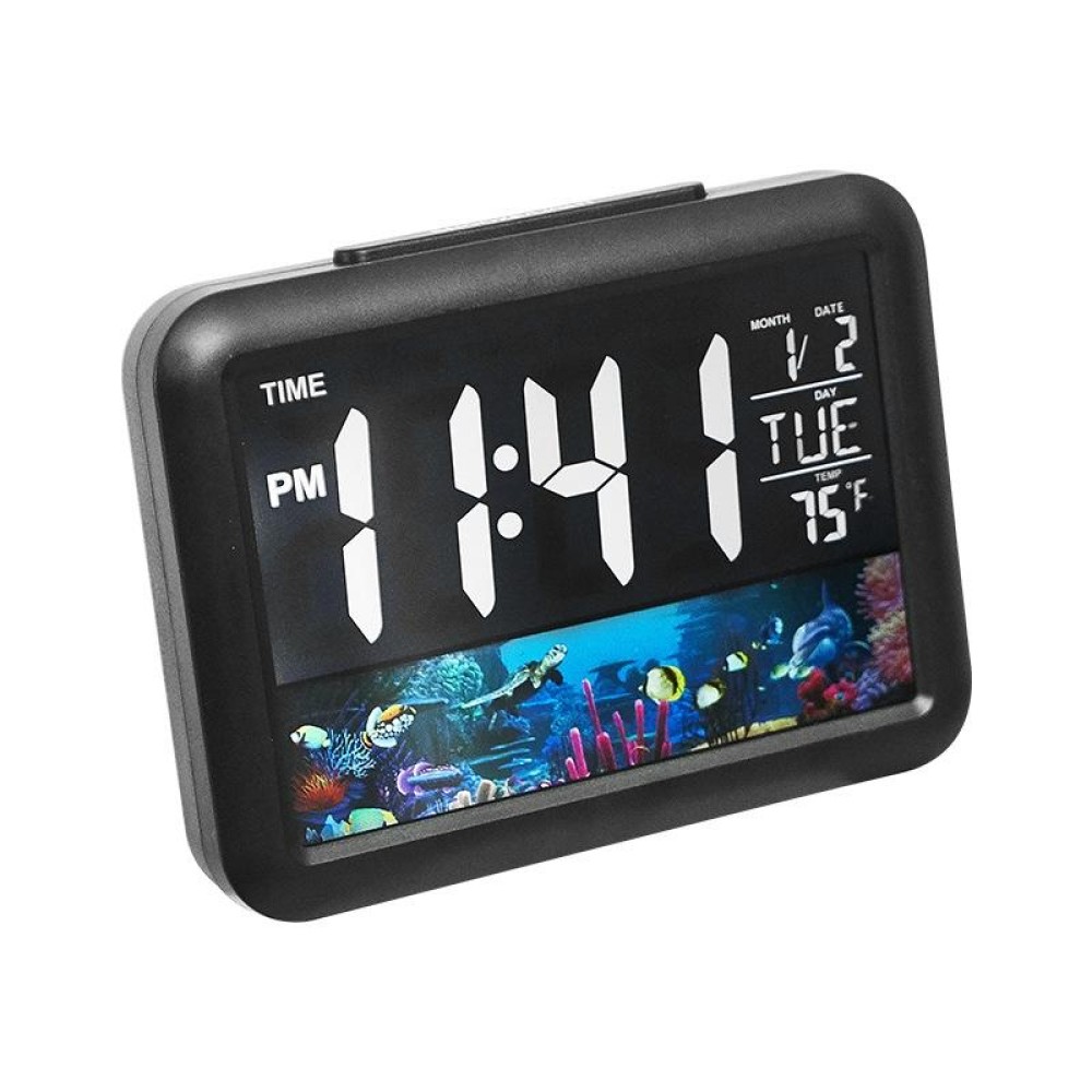 Color Screen Children Electronic Alarm Clock LCD Bedside Alarm Clock(Black Shell Turtle)