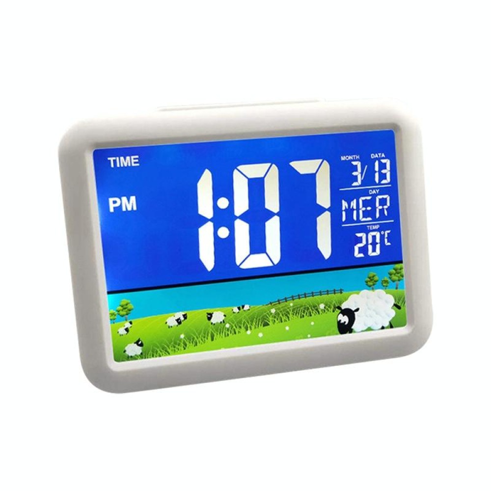 Color Screen Children Electronic Alarm Clock LCD Bedside Alarm Clock(White Shell Prairie)