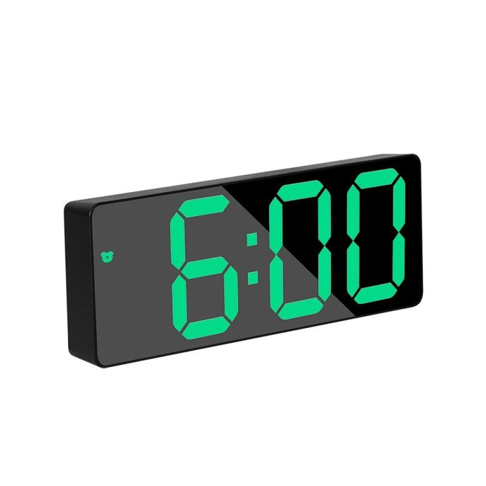 Mirror Bedside Alarm Clock Battery Plug-In Dual-Purpose LED Clock, Colour: Rectangle Black Shell (Black Surface green light)