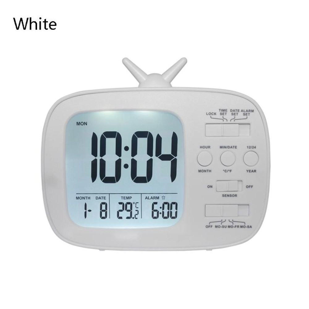 G179 Retro TV Alarm Clock Student Dormitory Bed Electronic Clock(White English Version)