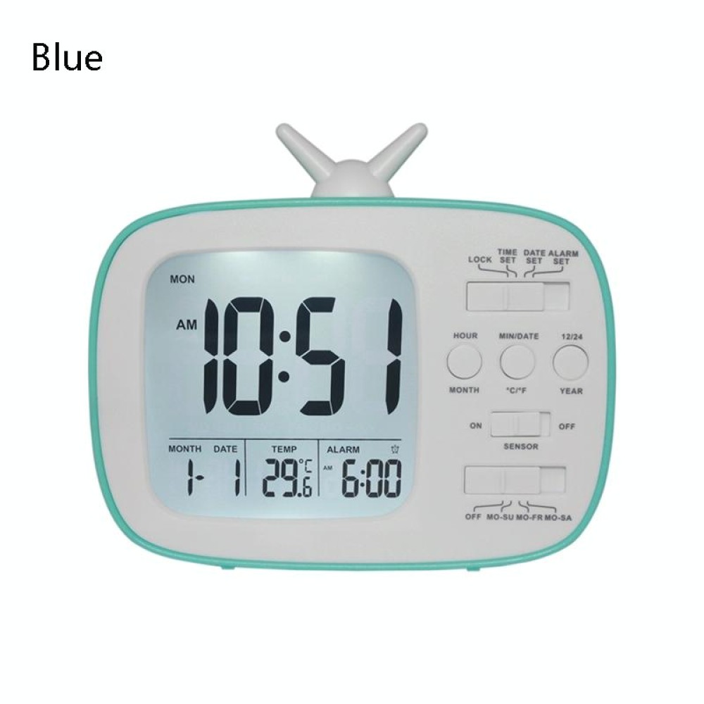 G179 Retro TV Alarm Clock Student Dormitory Bed Electronic Clock(Blue English Version)