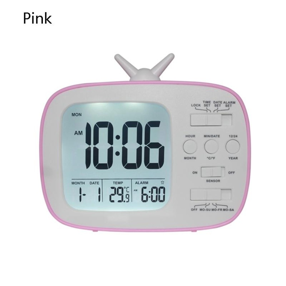 G179 Retro TV Alarm Clock Student Dormitory Bed Electronic Clock(Pink English Version)