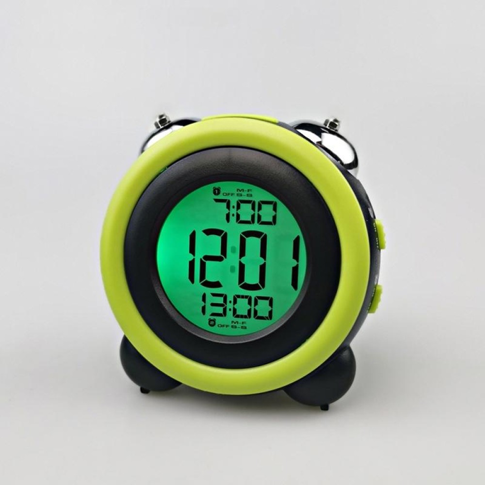 0705 Big Volume Simple Three-Dimensional LED Alarm Clock Mute Luminous Electronic Clock(Black Shell Green)
