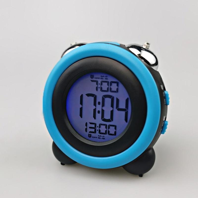 0705 Big Volume Simple Three-Dimensional LED Alarm Clock Mute Luminous Electronic Clock(Black Shell Blue)