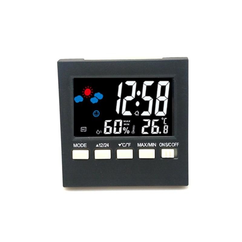 2159 Household Temperature And Humidity Display Alarm Clock Indoor Electronic Digital Display Multi-Function Color Screen Clock(Black)