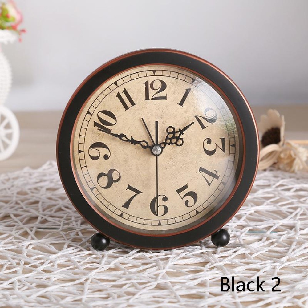 2 PCS G51 Personality Retro Alarm Clock Bed Mute Metal Student Alarm Clock, Colour: Black 2