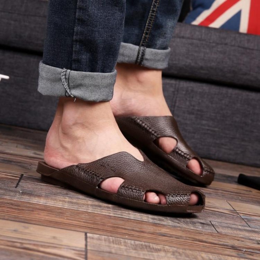 1 Pair Summer Outdoor Beach Sandals Men Wear-Resistant PVC Slippers, Size: 42(Bound Feet Brown)
