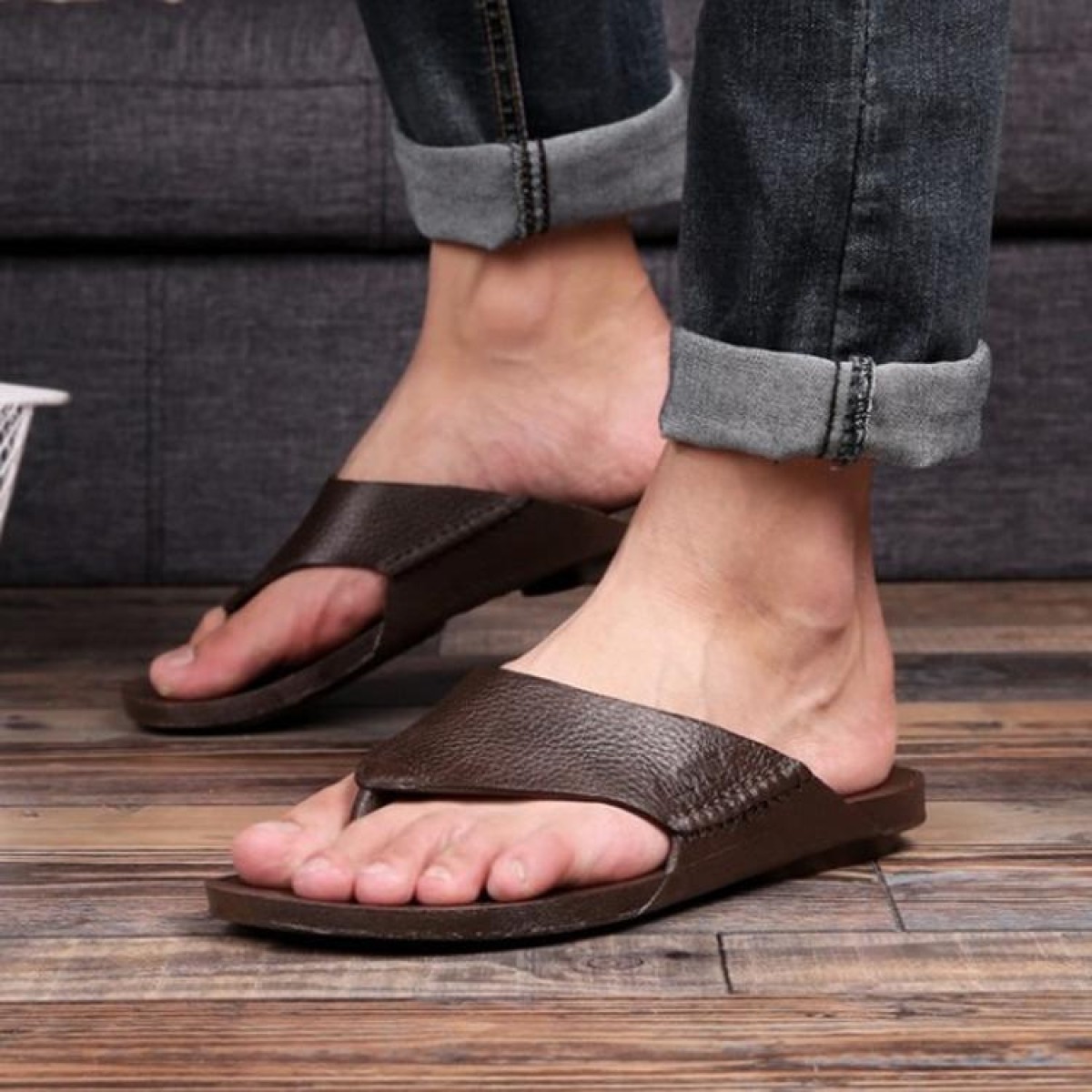 1 Pair Summer Outdoor Beach Sandals Men Wear-Resistant PVC Slippers, Size: 42(Flip Flops Brown)