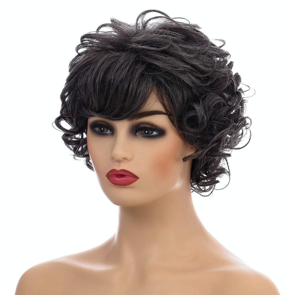 Ladies Fluffy Short Curved Head Set Chemical Fiber Wig( Silver Gray)