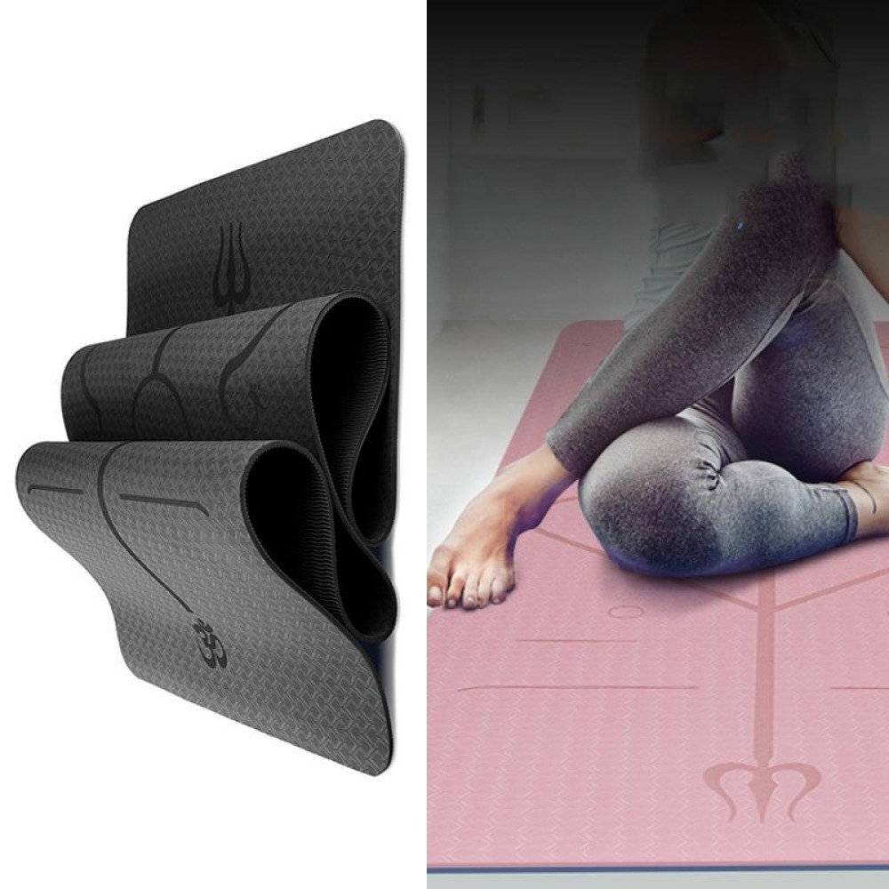BSJ002 TPE Double Layer Two-Color Yoga Mat Fitness Mat with Body Line, Specification: 183 x 61 x 0.8cm(Black)