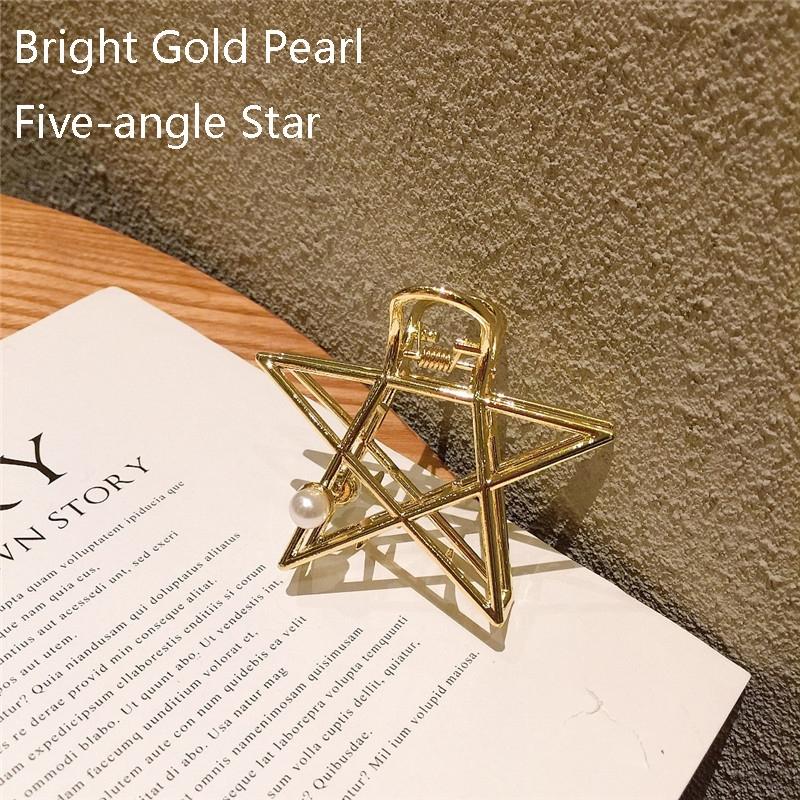 10 PCS Metal Hair Clip Retro Large Hair Clip, Colour: Bright Gold Pearl Five-angle Star