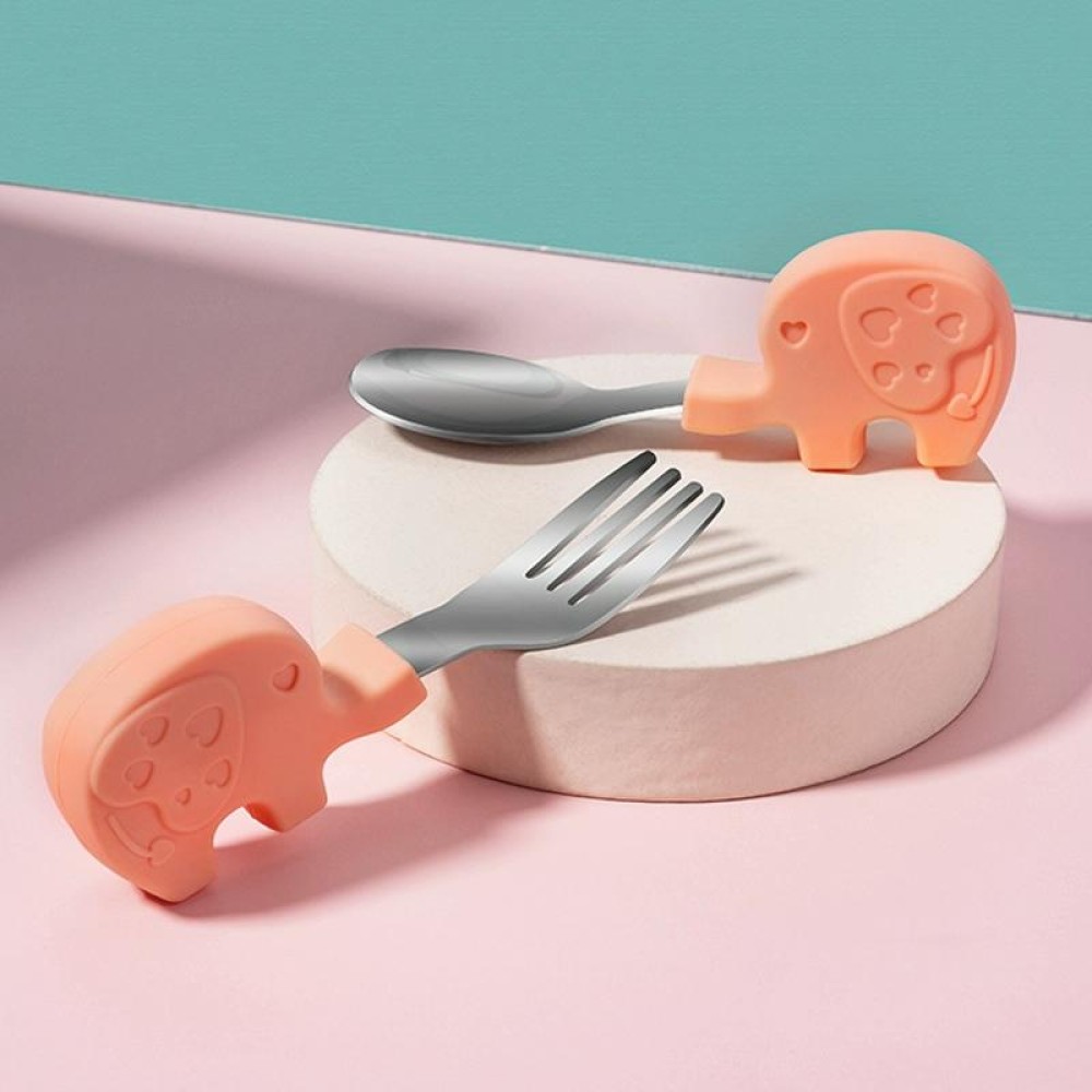 2 Sets Baby Training Short Handle Eating Spoon Children Stainless Steel Spoon Tableware(Pink Elephant)