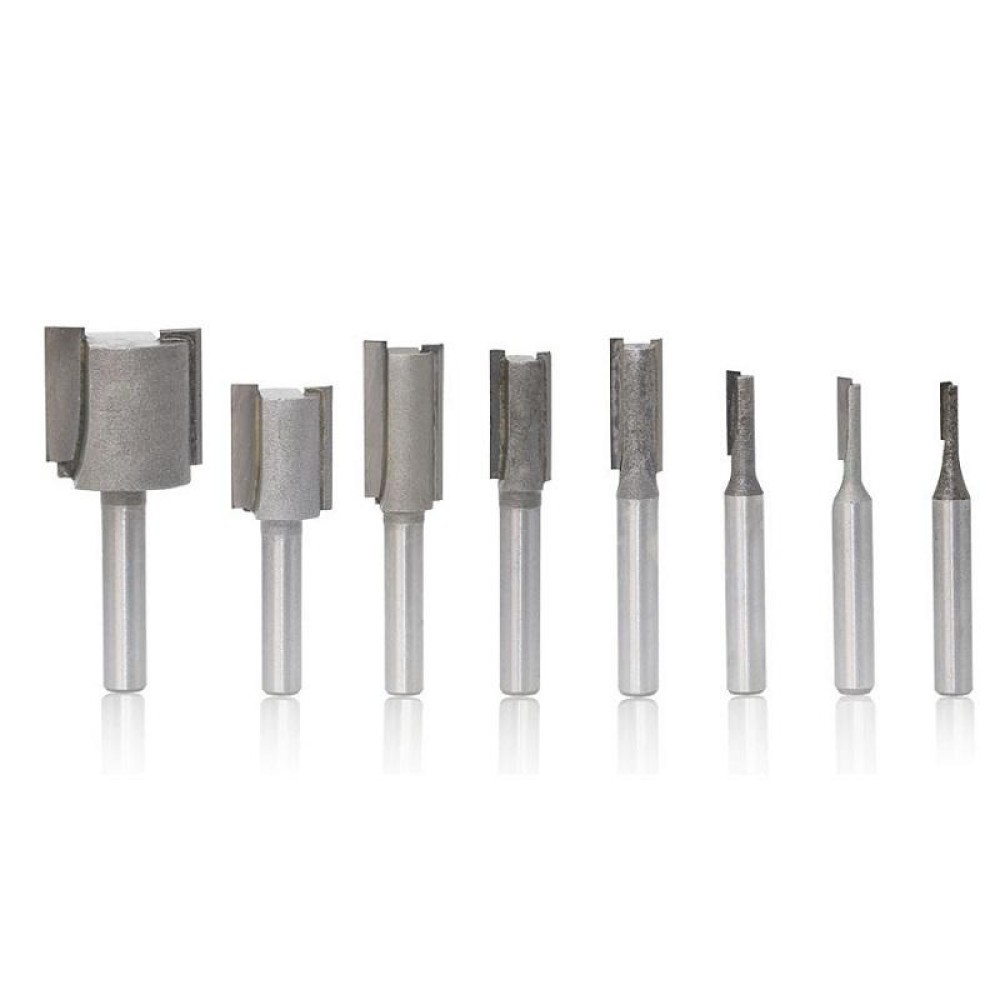 8 PCS/Set 1/4 Handle Woodworking Milling Cutter Double-Edged Straight Knife Engraving Machine Slotting Head