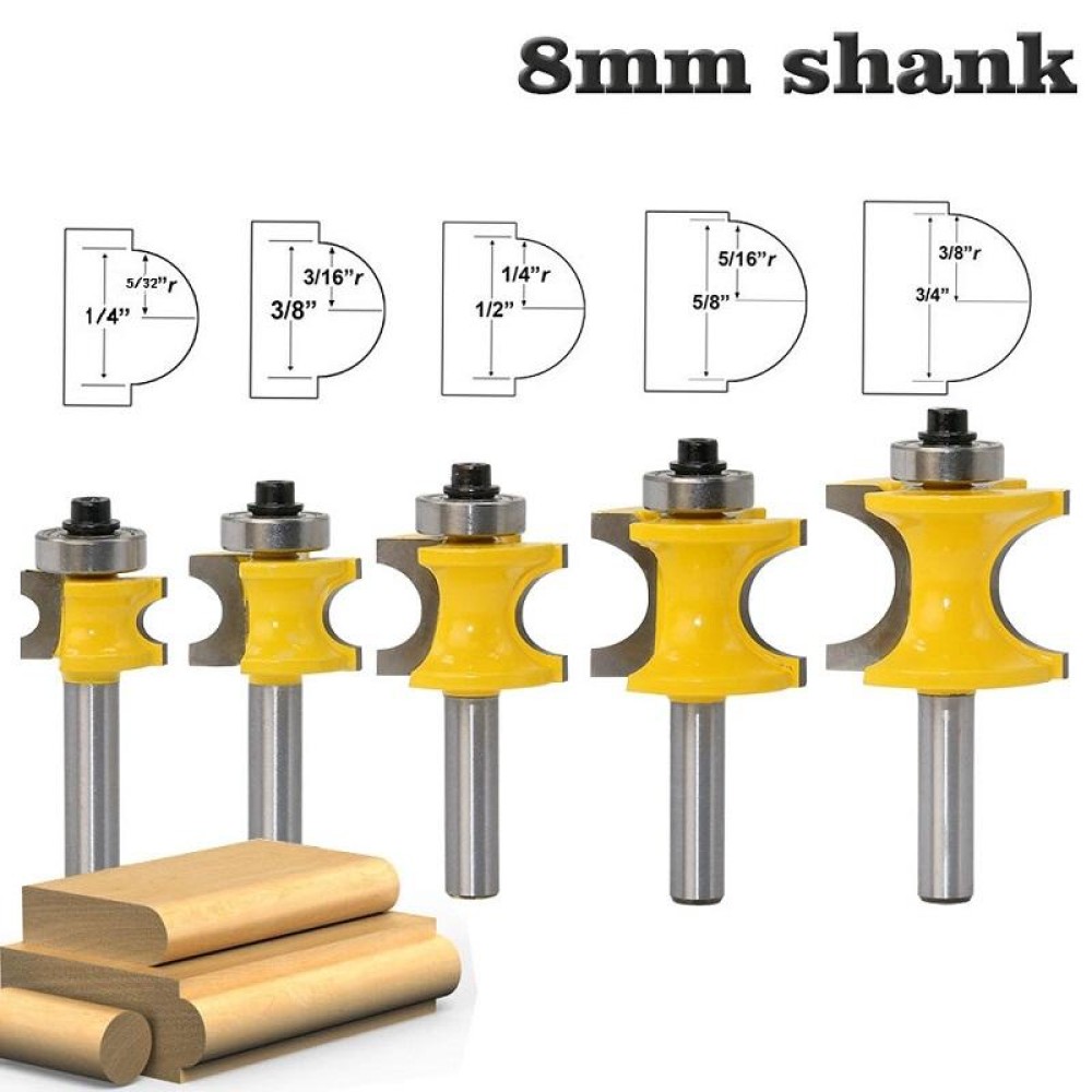 8-Shank Bearing Positive Semicircular Cutter Engraving Machine Woodworking Cutter, Model: 5 PCS/Set