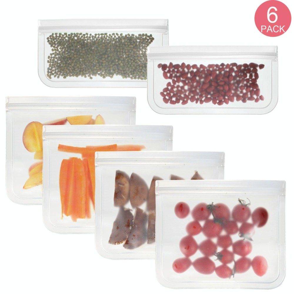 6 in 1 Translucent Frosted PEVA Food Preservation Bag Refrigerator Food Storage Bag Self-Sealing Food Bag Set(NO.1x4+NO.2x2)