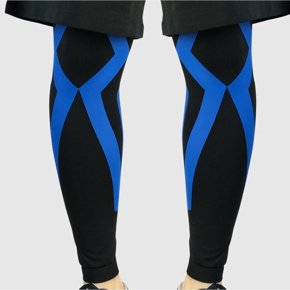 HX022 Sports Knee Pads Compression Elastic Protective Thigh And Calve Cover Outdoor Basketball Football Riding Protective Gear, Specification:  XL (Black / Blue)