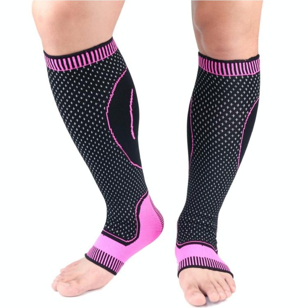 Lengthened Sports Protective Calf Cover Knitted Breathable Pressure Leg Cover Basketball Football Mountaineering Protective Gear, Specification: M (Black Pink)