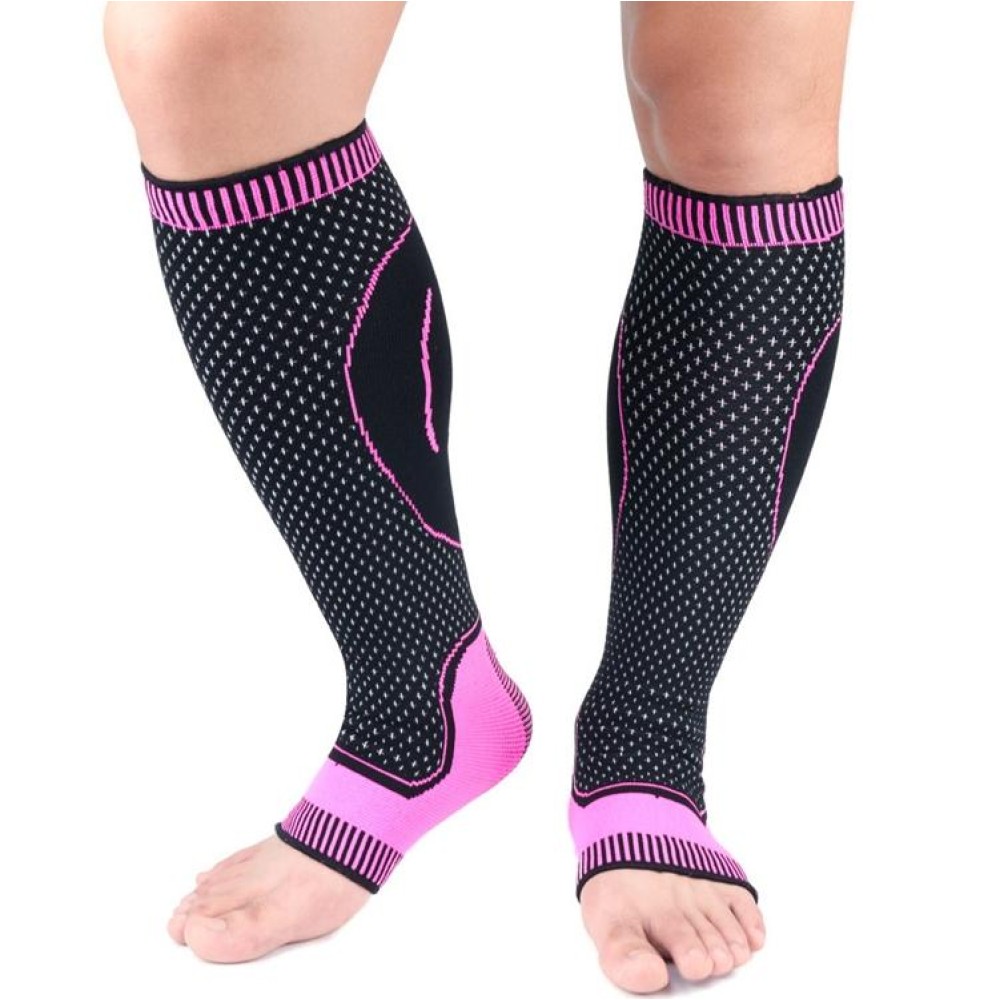Lengthened Sports Protective Calf Cover Knitted Breathable Pressure Leg Cover Basketball Football Mountaineering Protective Gear, Specification: L (Black Pink)