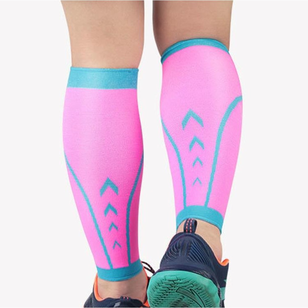 Sports Calf Cover Knitted Breathable Compression Leg Socks Basketball Football Running Protective Gear, Specification:  M (Pink + Blue)