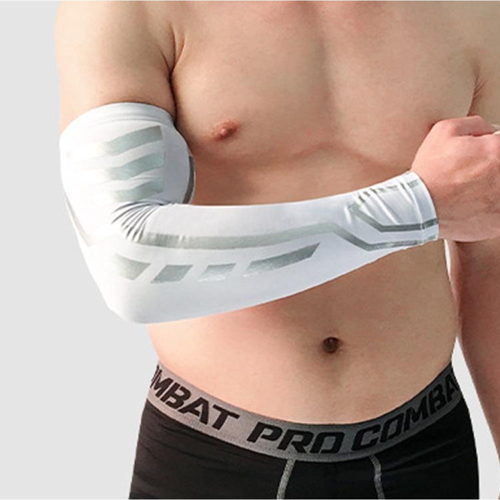 Sports Wrist Guard Arm Sleeve Outdoor Basketball Badminton Fitness Running Sports Protective Gear, Specification:  L  (White)