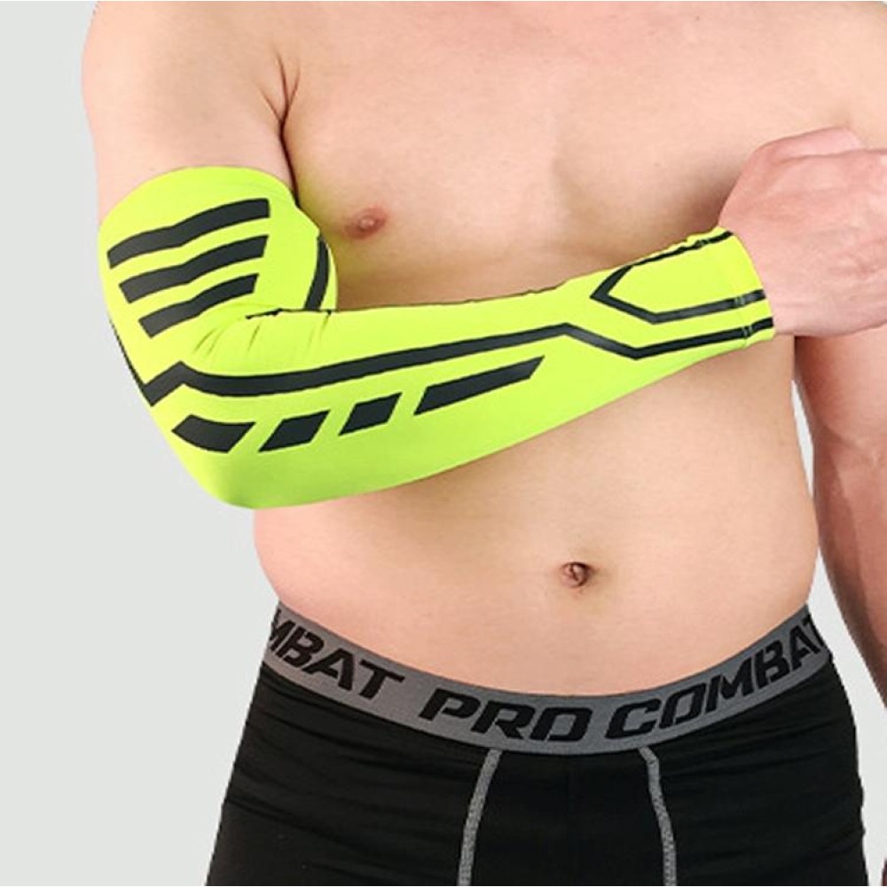 Sports Wrist Guard Arm Sleeve Outdoor Basketball Badminton Fitness Running Sports Protective Gear, Specification:  L (Fluorescent Green)