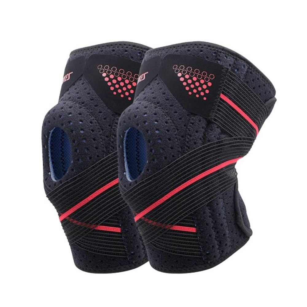 AOLIKES HX-7909 Tie Spring Support Silicone Knee Pad Mountaineering Riding Running Basketball Sweat-Absorbent Breathable Knee Pad(Black Red)