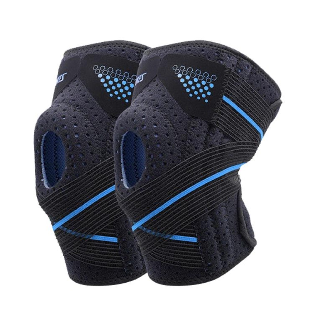 AOLIKES HX-7909 Tie Spring Support Silicone Knee Pad Mountaineering Riding Running Basketball Sweat-Absorbent Breathable Knee Pad(Black Blue)