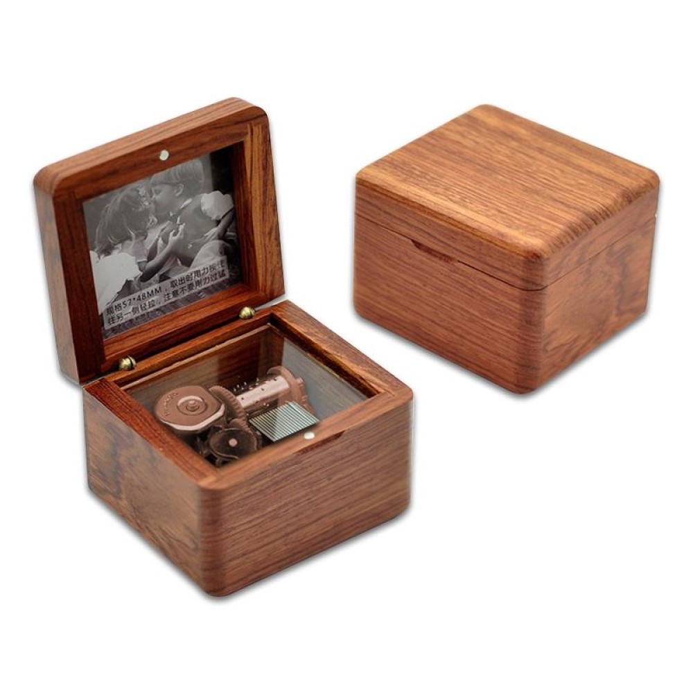 Frame Style Music Box Wooden Music Box Novelty Valentine Day Gift,Style: Rosewood  Red-Bronze Movement