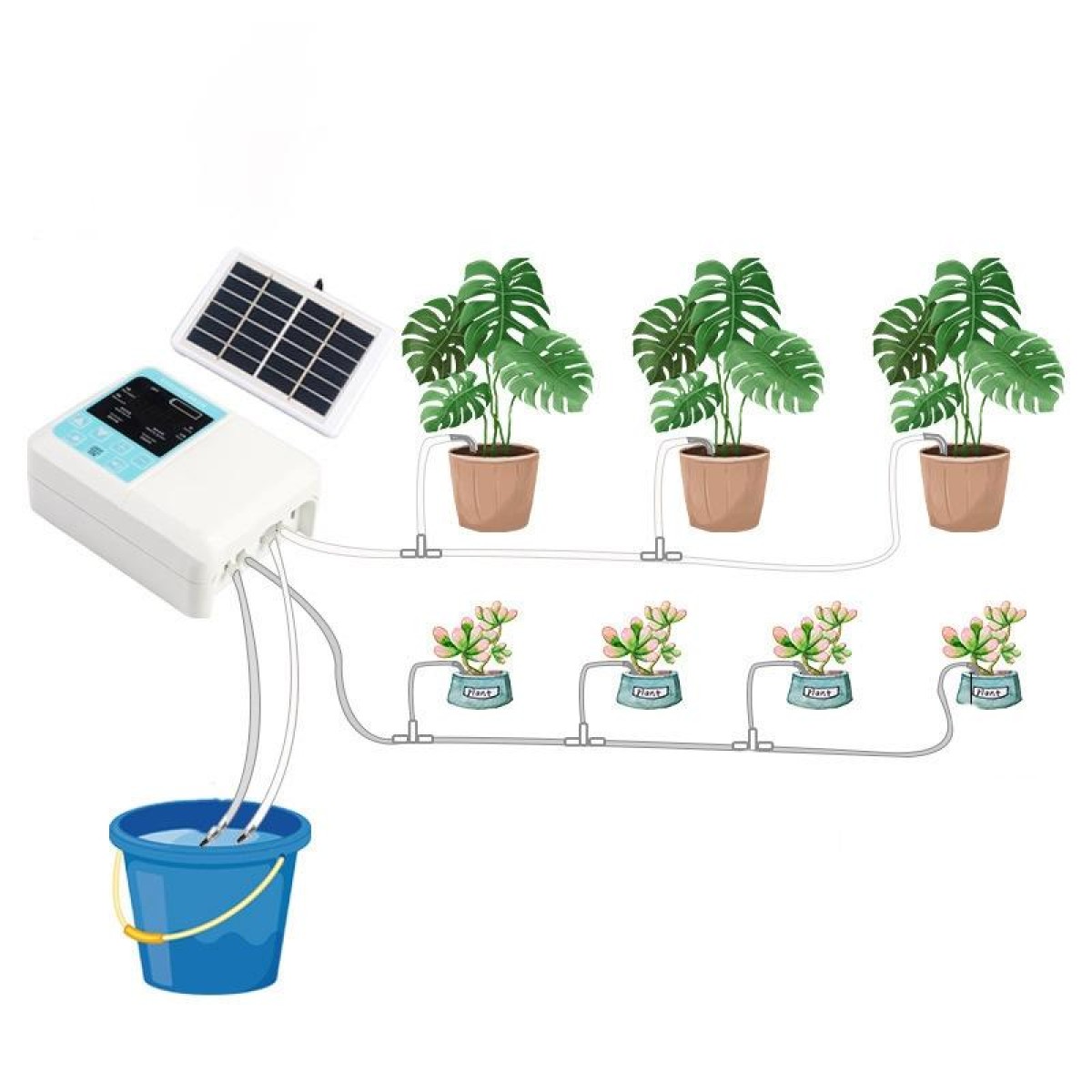G89456 Solar Intelligent Voice Timing Automatic Flower Watering Device Lazy Plant Dripper, Specification: Double Pump 15 Sets 10M Tube(White)