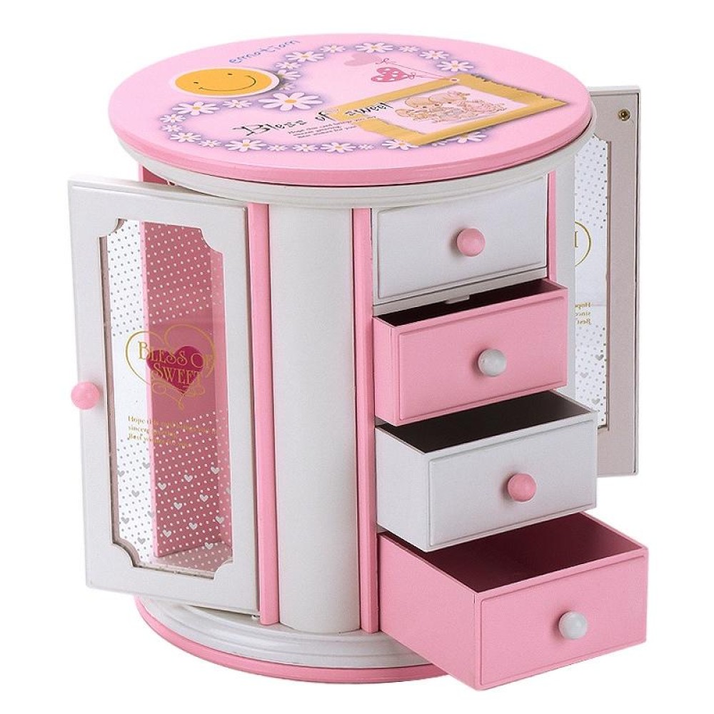Round Three-Layer Small Drawer Storage Music Box Simple Fresh Jewelry Box Creative Gifts(White Peach Heart)