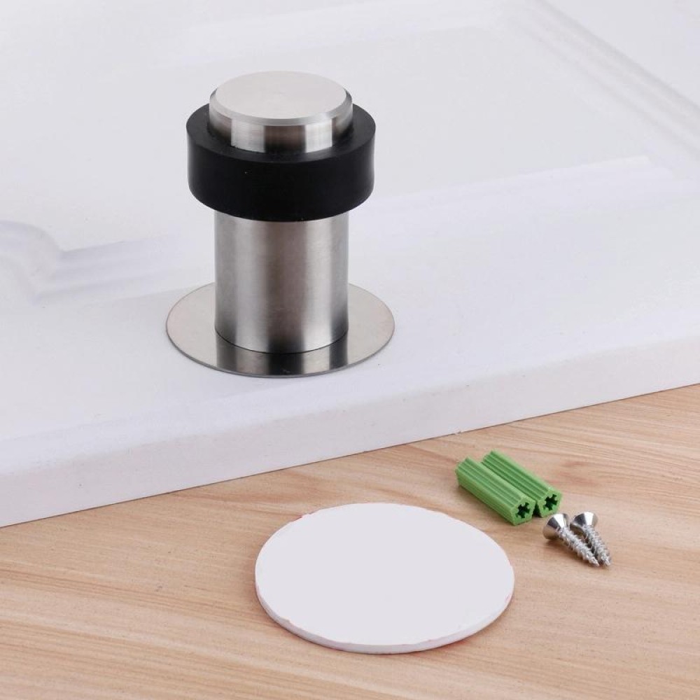 Rubber Anti-Collision Door Gear Punching Stainless Steel Round Door Resistant Home Floor-Shaped Cylindrical Door Touch, Specification: 60mm Punch-free