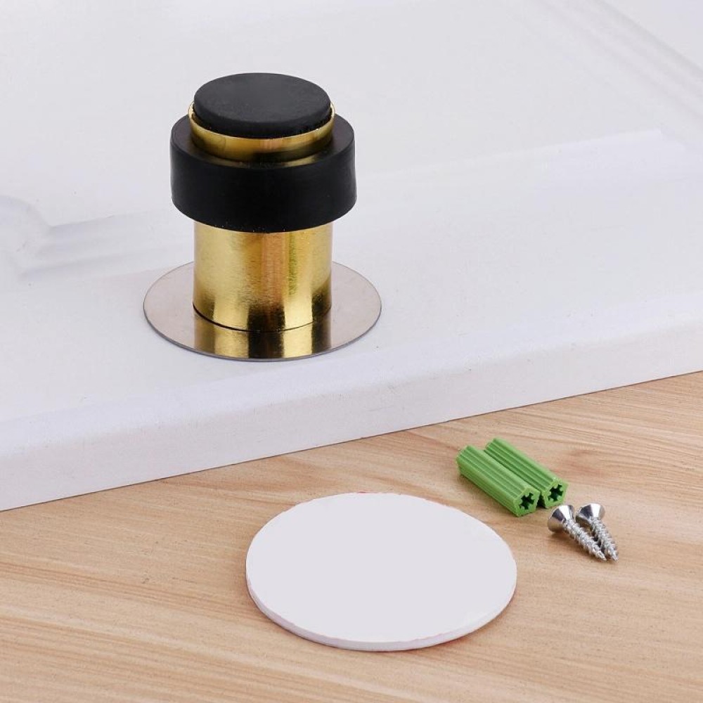 Rubber Anti-Collision Door Gear Punching Stainless Steel Round Door Resistant Home Floor-Shaped Cylindrical Door Touch, Specification: Golden 46mm With Plastic Head+Punch-free