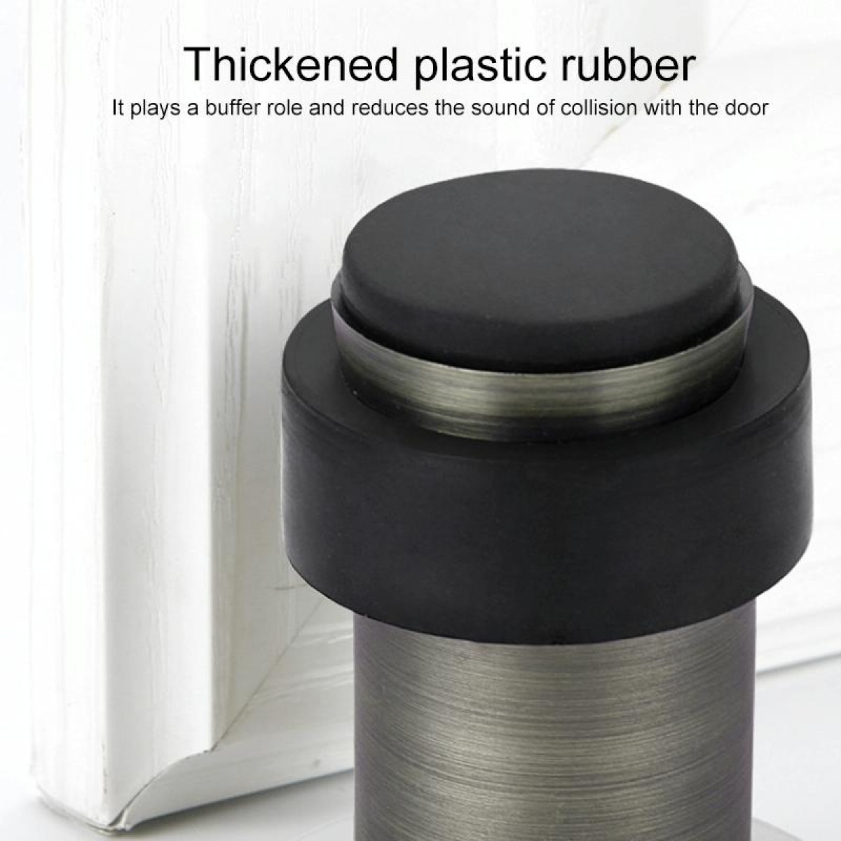 Rubber Anti-Collision Door Gear Punching Stainless Steel Round Door Resistant Home Floor-Shaped Cylindrical Door Touch, Specification: Golden 46mm With Plastic Head+Punch-free