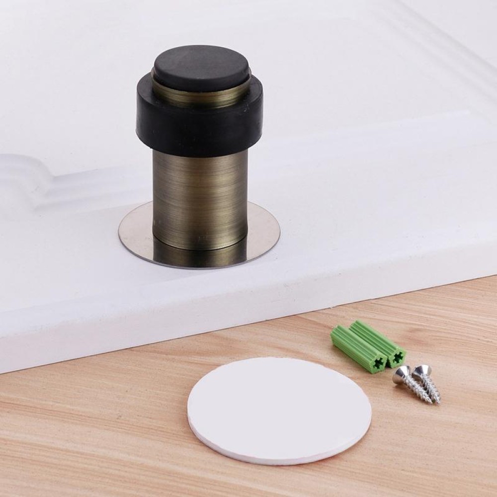 Rubber Anti-Collision Door Gear Punching Stainless Steel Round Door Resistant Home Floor-Shaped Cylindrical Door Touch, Specification: Green Bronze 60mm With Plastic Head+Punch-free