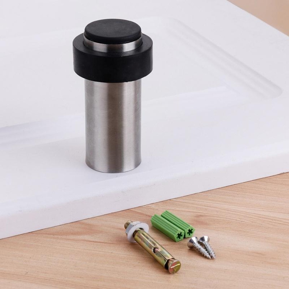 Rubber Anti-Collision Door Gear Punching Stainless Steel Round Door Resistant Home Floor-Shaped Cylindrical Door Touch, Specification: 80mm With Plastic Head Punch