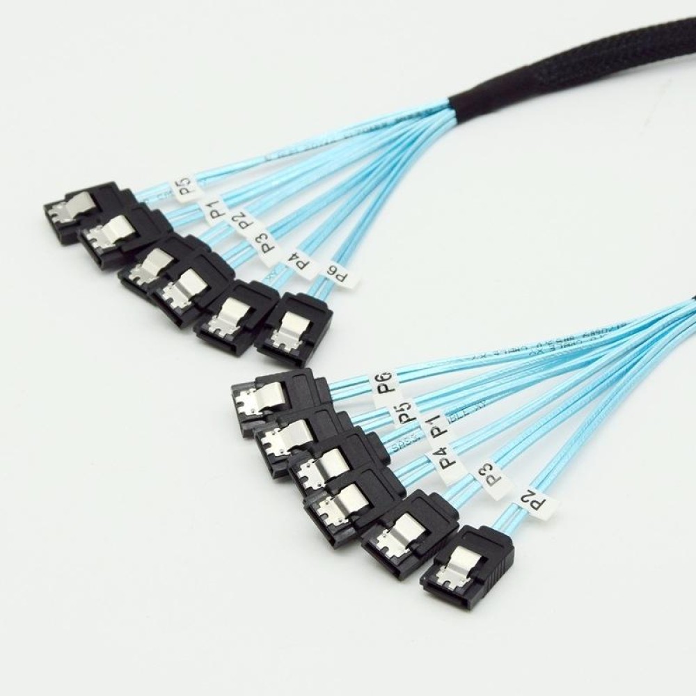 Mini SAS to SATA Data Cable With Braided Net Computer Case Hard Drive Cable,specification: 6SATA-1m