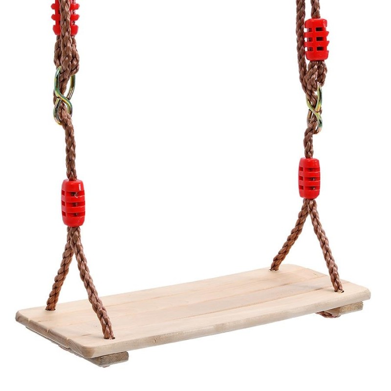 Adult Children Indoor Outdoor Wooden Swing Four Plank Swing,Random Color Delivery（Red)