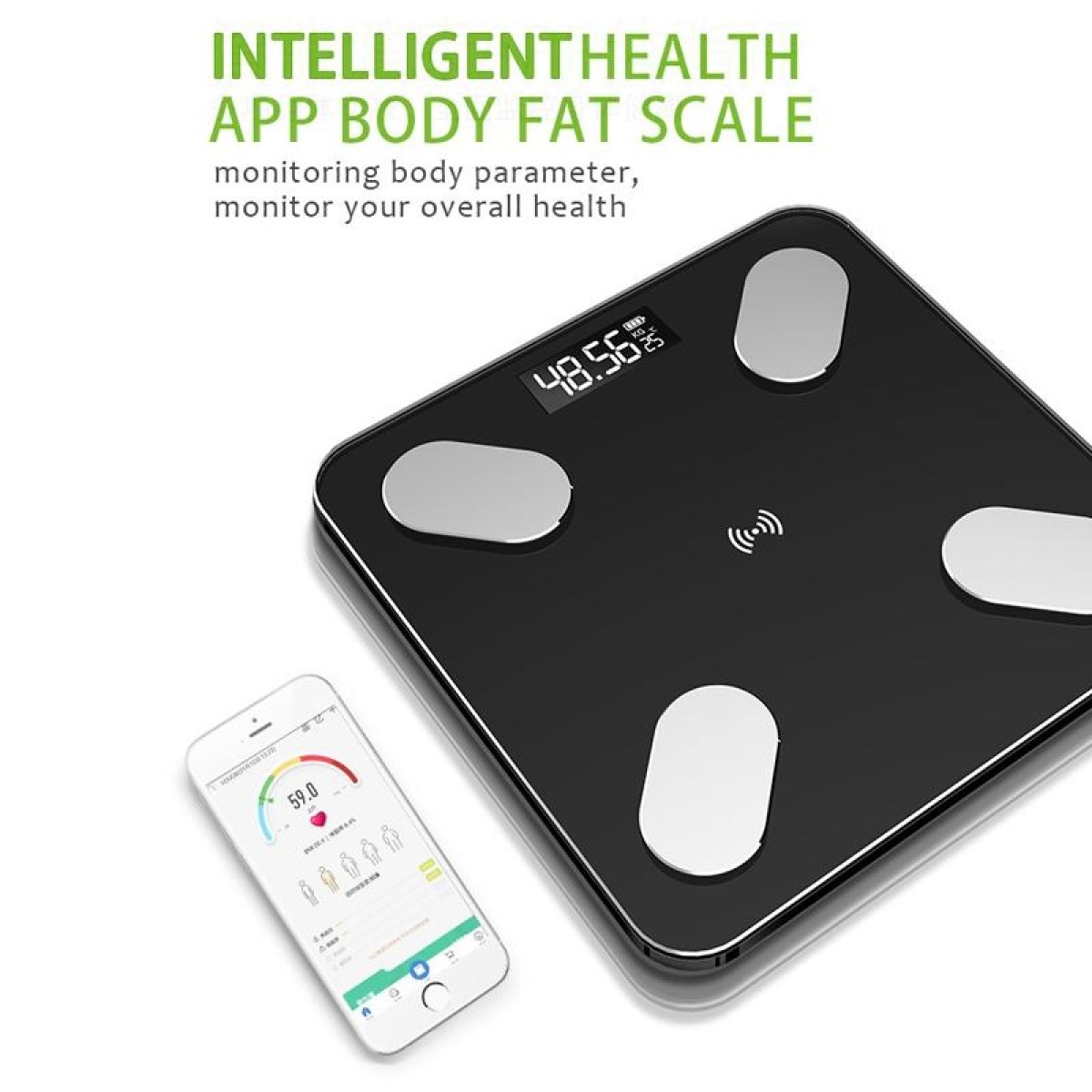 Smart Bluetooth Weight Scale Home Body Fat Measurement Health Scale Solar + Charge Model(Emerald Gold True Class)