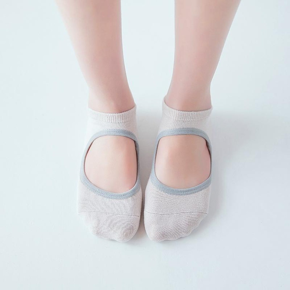 Backless Non-Slip Yoga Dance Socks Gym Indoor Floor Sports Socks, Size: 35-42(Beige)