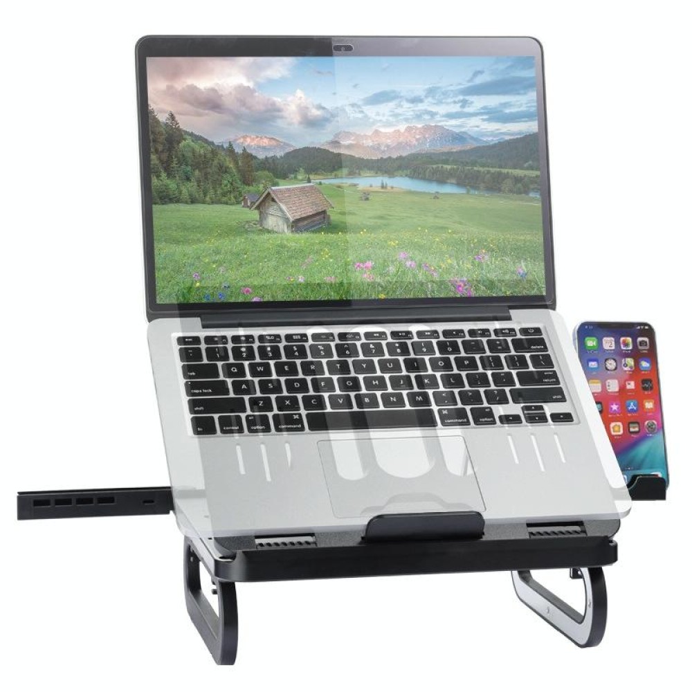 A23 Foldable Notebook Stand With 10-Speed Adjustment Computer Cooling Lifting Stand, Colour:  Detachable Accessories 3.0HUB (Black)