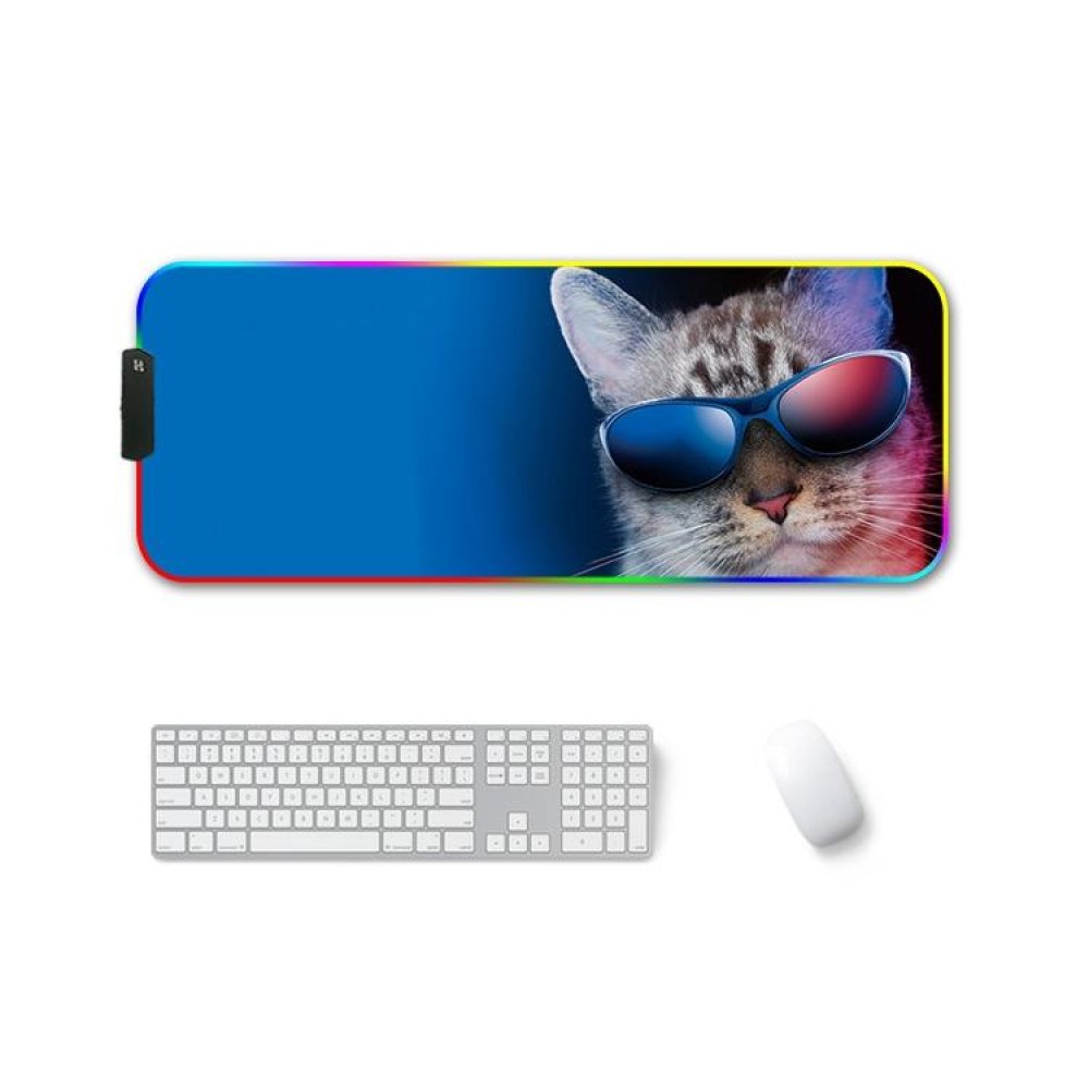 250x350x4mm F-01 Rubber Thermal Transfer RGB Luminous Non-Slip Mouse Pad(Glasses Cat)