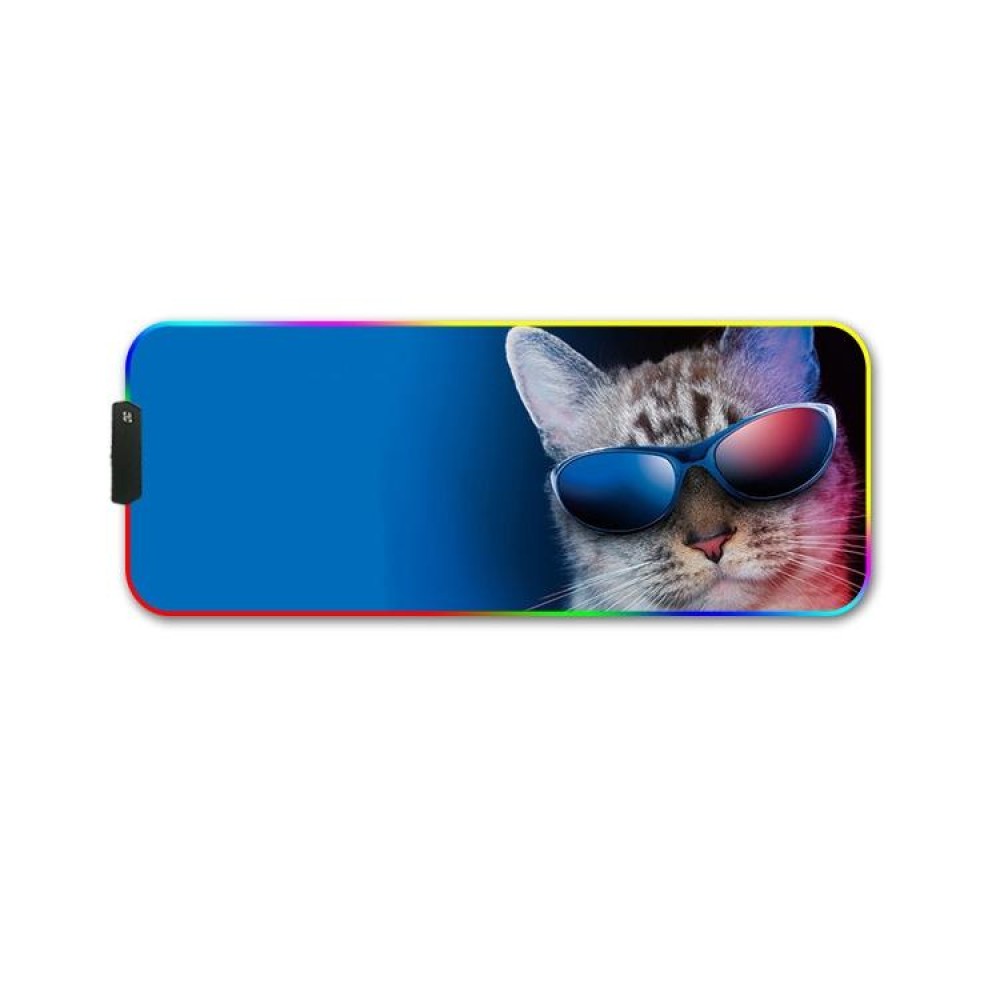 350x600x4mm F-01 Rubber Thermal Transfer RGB Luminous Non-Slip Mouse Pad(Glasses Cat)