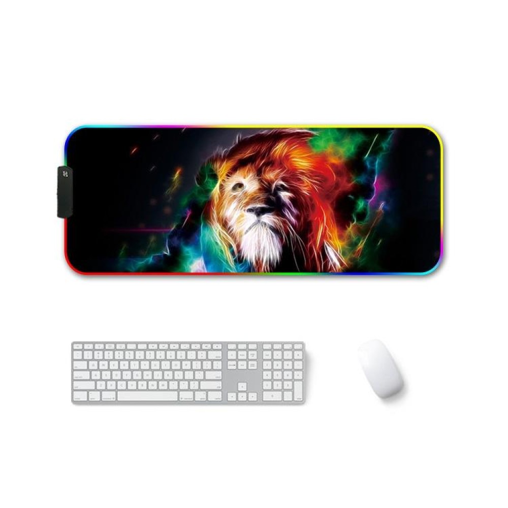 300x800x3mm F-01 Rubber Thermal Transfer RGB Luminous Non-Slip Mouse Pad(Colorful Lion)