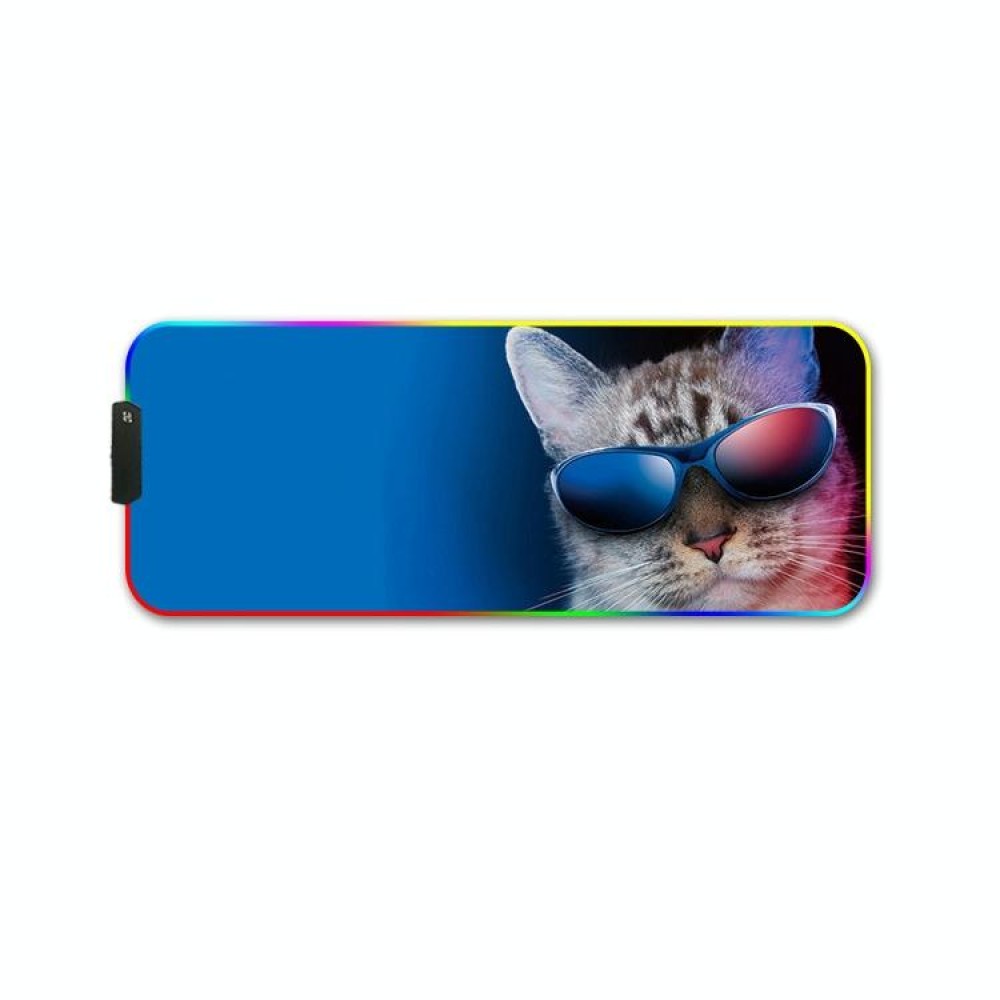 300x800x3mm F-01 Rubber Thermal Transfer RGB Luminous Non-Slip Mouse Pad(Glasses Cat)