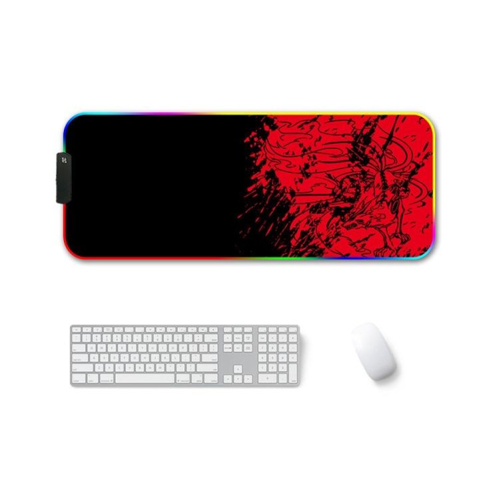 300x800x3mm F-01 Rubber Thermal Transfer RGB Luminous Non-Slip Mouse Pad(Red Fox)