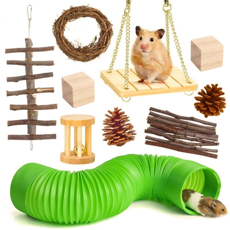10 PCS / Set Hamster Toy Pet Rabbit Guinea Pig Parrot Play Grinding Wood Toys