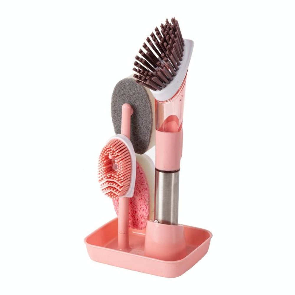 Kitchen Oil Dirty Pan Brush Can Add Detergent Sponge Brush Long Handle Cleaning Brush(Pink)