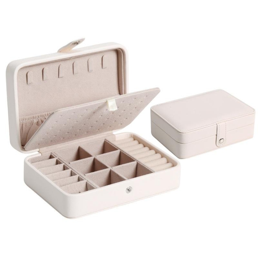 Double-Layer Leather Portable Simple Earrings Ring Jewelry Storage Box, Specification: 16 x 11 x 5cm(White)